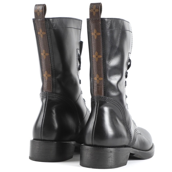 New LOUIS VUITTON Black Leather Metropolis Flat Ranger LV Monogram Combat Boots - Picture 2 of 13